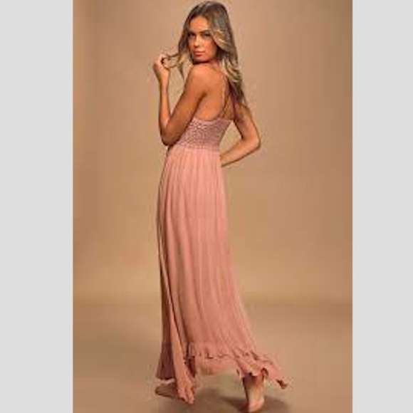 Free People One Adella Maxi Strappy Slip Dress Lace Bodice Rose - Picture 4 of 8